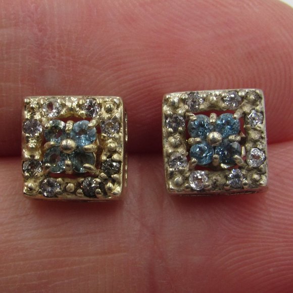 Jewelry - Sterling Rustic Blue & Clear Topaz Square Earrings